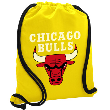 Chicago Bulls, Τσάντα πλάτης πουγκί GYMBAG Κίτρινη, με τσέπη (40x48cm) & χονδρά κορδόνια