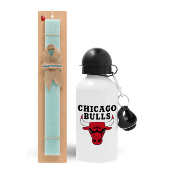 Chicago Bulls, Easter Set, metallic aluminum water bottle (500ml) & scented flat candle (30cm) (TURQUOISE)