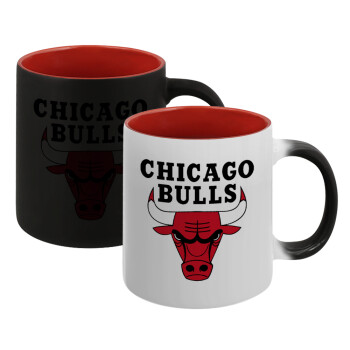 Chicago Bulls, Κούπα Μαγική εσωτερικό κόκκινο, κεραμική, 330ml που αλλάζει χρώμα με το ζεστό ρόφημα