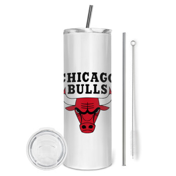 Chicago Bulls, Eco friendly stainless steel tumbler 600ml, with metal straw & cleaning brush