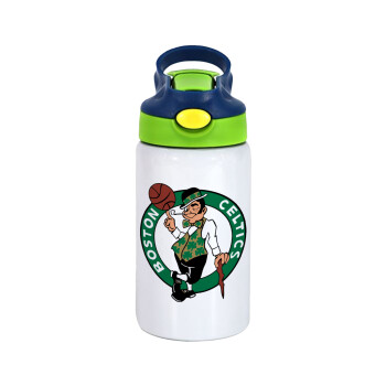 Boston Celtics, Children's hot water bottle, stainless steel, with safety straw, green, blue (350ml)