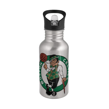 Boston Celtics, Water bottle Silver with straw, stainless steel 500ml