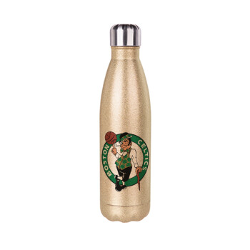 Boston Celtics, Glitter gold stainless steel thermos bottle, double-walled, 500ml