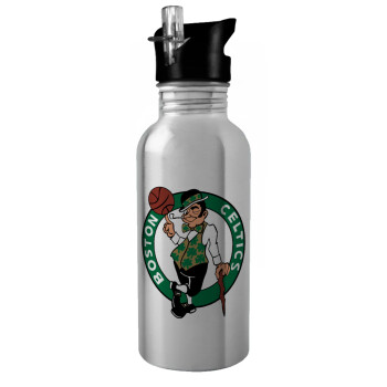Boston Celtics, Παγούρι νερού Ασημένιο με καλαμάκι, ανοξείδωτο ατσάλι 600ml