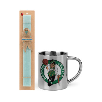 Boston Celtics, Πασχαλινό Σετ, μεταλλική κούπα θερμό (300ml) & πασχαλινή λαμπάδα αρωματική πλακέ (30cm) (ΤΙΡΚΟΥΑΖ)