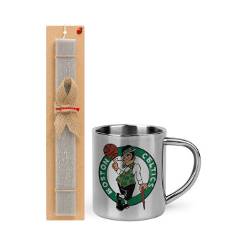 Boston Celtics, Πασχαλινό Σετ, μεταλλική κούπα θερμό (300ml) & πασχαλινή λαμπάδα αρωματική πλακέ (30cm) (ΓΚΡΙ)