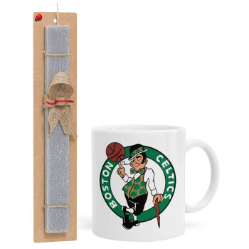 Boston Celtics, Easter Set, Ceramic Cup (330ml) & Easter aromatic flat candle (30cm) (GRAY)