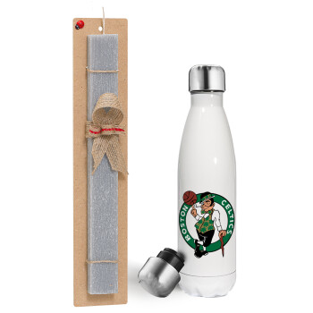 Boston Celtics, Πασχαλινή λαμπάδα, μεταλλικό παγούρι θερμός λευκός (500ml) & λαμπάδα αρωματική πλακέ (30cm) (ΓΚΡΙ)