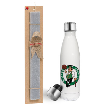 Boston Celtics, Easter candle, metallic white thermos bottle (500ml) & aromatic flat candle (30cm) (GRAY)