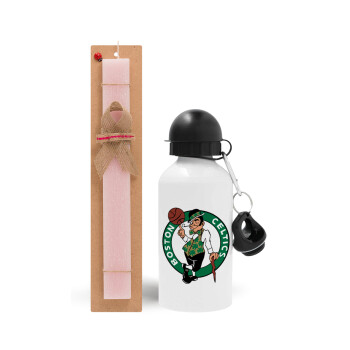 Boston Celtics, Easter Set, metallic aluminum bottle (500ml) & aromatic flat Easter candle (30cm) (PINK)