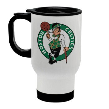 Boston Celtics, Stainless steel travel mug with lid, double wall white 450ml
