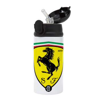 Ferrari, Children's hot water bottle, stainless steel, with safety straw, Black (360ml) BPA-FREE