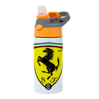 Ferrari, Children's hot water bottle, stainless steel, with safety straw, Orange/Grey (360ml) BPA-FREE