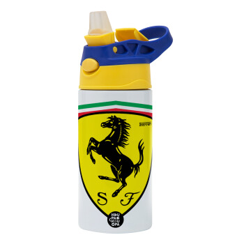 Ferrari, Children's hot water bottle, stainless steel, with safety straw, green, blue (360ml) BPA FREE