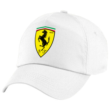 Ferrari, Καπέλο παιδικό Baseball, 100% Βαμβακερό Twill, Λευκό (ΒΑΜΒΑΚΕΡΟ, ΠΑΙΔΙΚΟ, UNISEX, ONE SIZE)