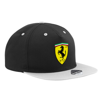 Ferrari, Adult Flat Snapback Hat Black/Grey, (100% COTTON TWILL, ADULT, UNISEX, ONE SIZE)