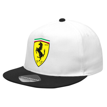 Ferrari, Καπέλο Ενηλίκων Flat Snapback Λευκό/Μαύρο, (POLYESTER, ΕΝΗΛΙΚΩΝ, UNISEX, ONE SIZE)