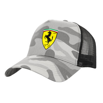 Ferrari, Καπέλο Ενηλίκων Structured Trucker, με Δίχτυ, (παραλλαγή) Army Camo (100% ΒΑΜΒΑΚΕΡΟ, ΕΝΗΛΙΚΩΝ, UNISEX, ONE SIZE)