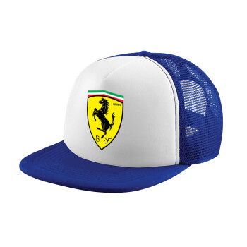 Ferrari, Adult Soft Trucker Hat with Blue/White Mesh (POLYESTER, ADULT, UNISEX, ONE SIZE)