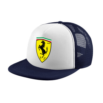 Ferrari, Adult Soft Trucker Hat with Dark Blue/White Mesh (POLYESTER, ADULT, UNISEX, ONE SIZE)