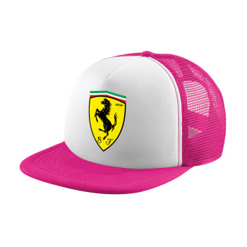 Ferrari, Adult Soft Trucker Hat with Pink/White Mesh (POLYESTER, ADULT, UNISEX, ONE SIZE)