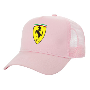 Ferrari, Adult Structured Trucker Hat, with Mesh, PINK (100% COTTON, ADULT, UNISEX, ONE SIZE)