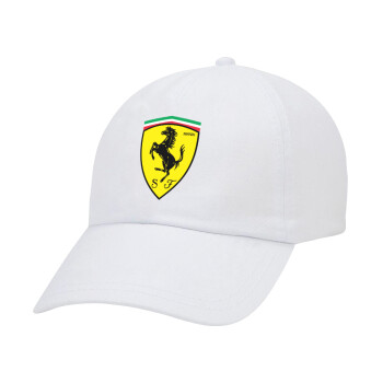 Ferrari, Adult Baseball Cap White 5-panel (POLYESTER, ADULT, UNISEX, ONE SIZE)