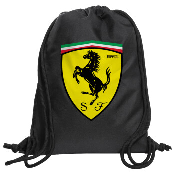 Ferrari, Τσάντα πλάτης πουγκί GYMBAG Μαύρη, με τσέπη (40x48cm) & χονδρά κορδόνια