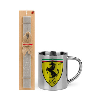 Ferrari, Easter Set, metallic thermal cup (300ml) & Easter aromatic flat candle (30cm) (GRAY)