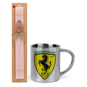 Ferrari, Easter Set, metallic thermal cup (300ml) & aromatic flat Easter candle (30cm) (PINK)