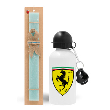 Ferrari, Easter Set, metallic aluminum water bottle (500ml) & scented flat candle (30cm) (TURQUOISE)