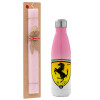 Easter Set, Metallic pink/white (Stainless steel) thermos, double-walled, 500ml & aromatic flat Easter candle (30cm) (PINK)