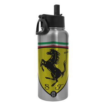 Ferrari, Metal mug thermo Silver with Straw and Spout Lid (Stainless steel), double wall, 950ml