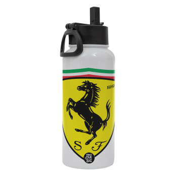 Ferrari, Metal mug thermo White with Straw and Spout Lid (Stainless steel), double wall, 950ml