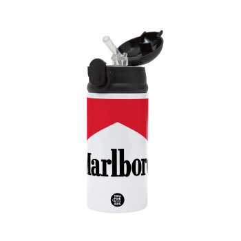 Marlboro, Children's hot water bottle, stainless steel, with safety straw, Black (360ml) BPA-FREE