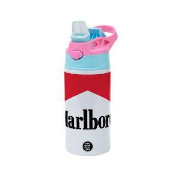 Marlboro, Children's hot water bottle, stainless steel, with safety straw, Pink/BlueCiel (360ml) BPA FREE