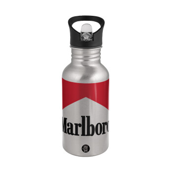 Marlboro, Water bottle Silver with straw, stainless steel 500ml