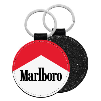 Marlboro, Μπρελόκ Δερματίνη, στρογγυλό ΜΑΥΡΟ (5cm)