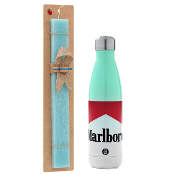 Marlboro, Πασχαλινό Σετ, Μεταλλικό παγούρι θερμός Πράσινο/Λευκό (Stainless steel), διπλού τοιχώματος, 500ml & πασχαλινή λαμπάδα αρωματική πλακέ (30cm) (ΤΙΡΚΟΥΑΖ)