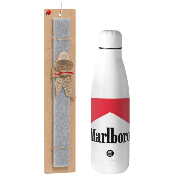 Marlboro, Easter Set, metallic Inox water bottle (700ml) & Easter scented flat candle (30cm) (GRAY)