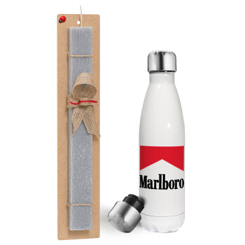 Marlboro, Πασχαλινή λαμπάδα, μεταλλικό παγούρι θερμός λευκός (500ml) & λαμπάδα αρωματική πλακέ (30cm) (ΓΚΡΙ)