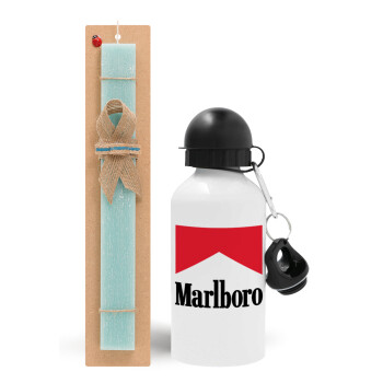 Marlboro, Easter Set, metallic aluminum water bottle (500ml) & scented flat candle (30cm) (TURQUOISE)