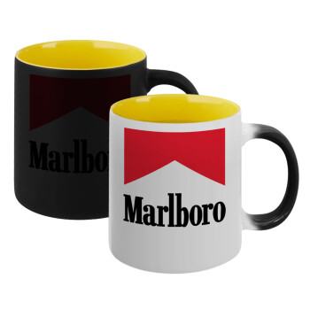 Marlboro, Κούπα Μαγική εσωτερικό κίτρινη, κεραμική 330ml που αλλάζει χρώμα με το ζεστό ρόφημα