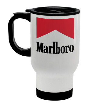 Marlboro, Stainless steel travel mug with lid, double wall white 450ml