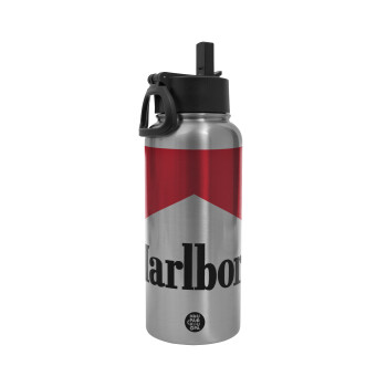 Marlboro, Metal mug thermo Silver with Straw and Spout Lid (Stainless steel), double wall, 950ml