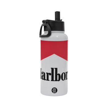 Marlboro, Metal mug thermo White with Straw and Spout Lid (Stainless steel), double wall, 950ml