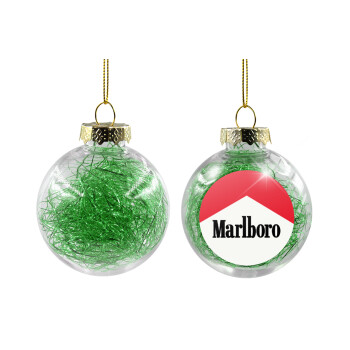 Marlboro, Transparent Christmas tree ball ornament with green filling 8cm