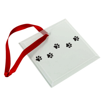 paw, Christmas ornament, glass square ornament 9x9cm