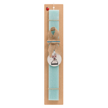 Warning, beware of Dog, Easter Set, wooden keychain & aromatic flat Easter candle (30cm) (TURQUOISE)