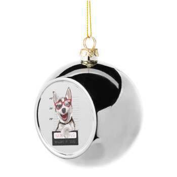 Warning, beware of Dog, Silver 8cm Christmas tree ball ornament